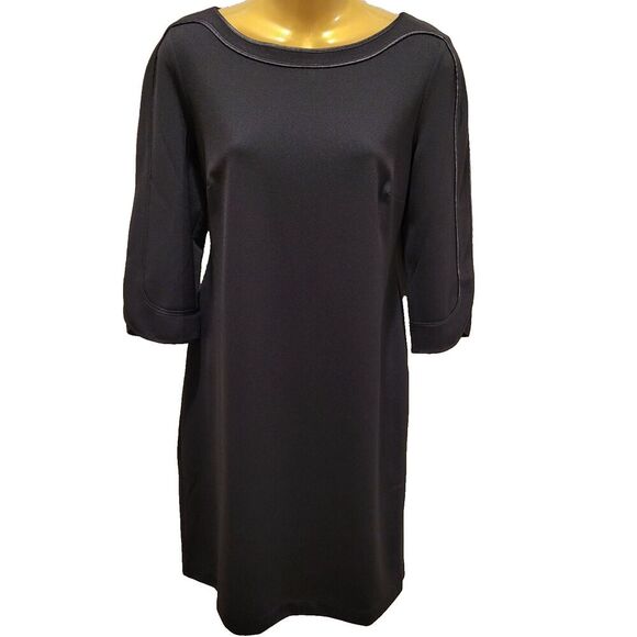 Chico's 00P / U.S. Size 2P Black Cocktail Dress Satin Trim 3/4 Sleeve Slimming - Picture 6 of 13